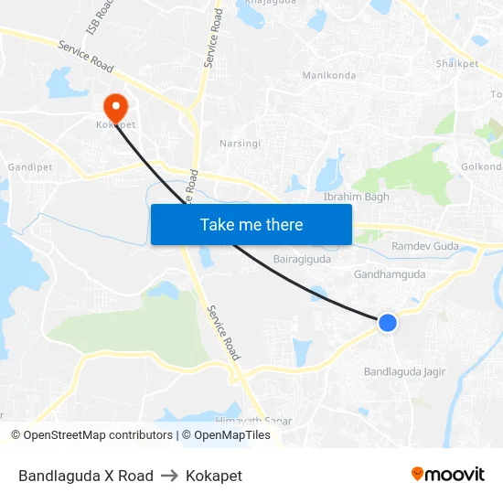 Bandlaguda X Road to Kokapet map