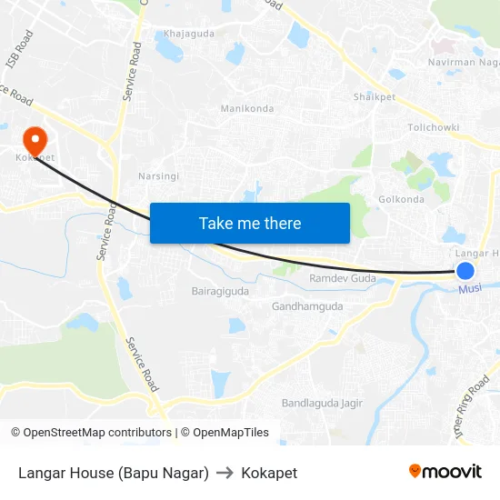 Langar House (Bapu Nagar) to Kokapet map