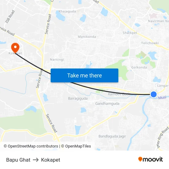 Bapu Ghat to Kokapet map
