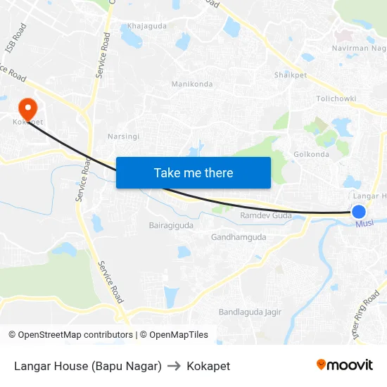 Langar House (Bapu Nagar) to Kokapet map