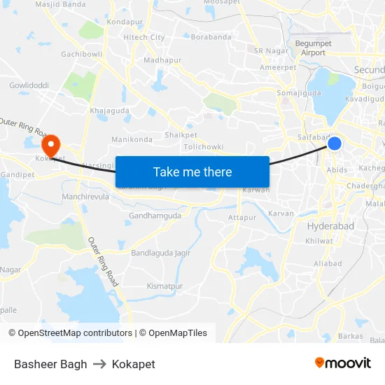 Basheer Bagh to Kokapet map
