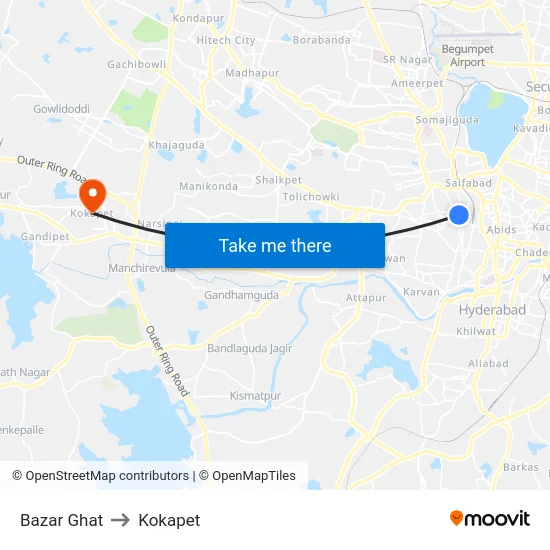 Bazar Ghat to Kokapet map