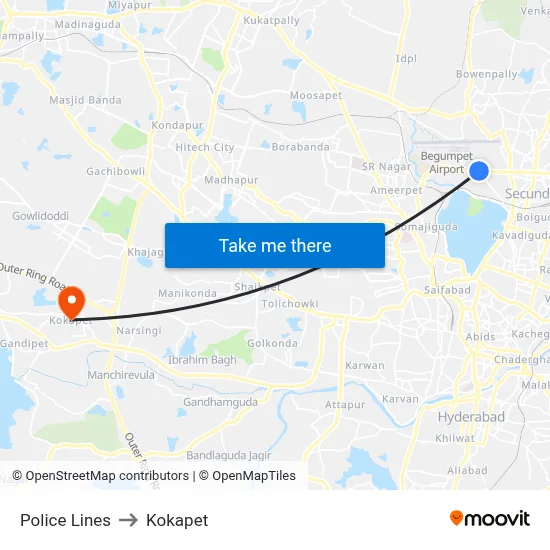 Police Lines to Kokapet map