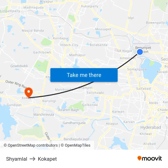 Shyamlal to Kokapet map