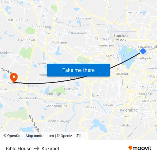 Bible House to Kokapet map