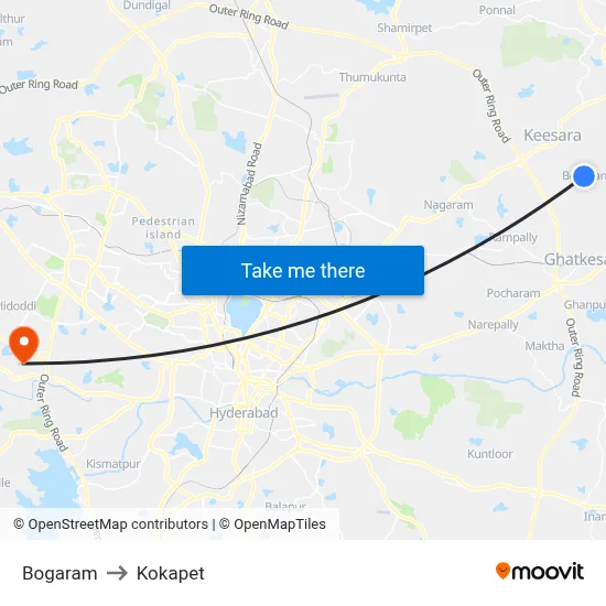 Bogaram to Kokapet map