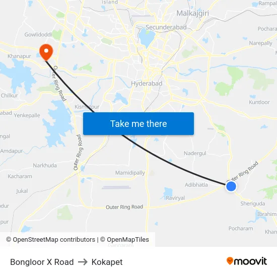 Bongloor X Road to Kokapet map