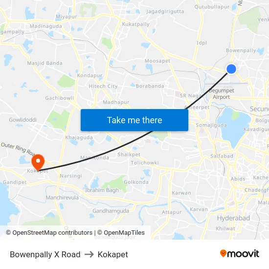 Bowenpally X Road to Kokapet map
