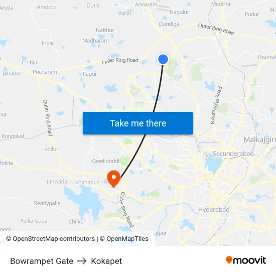 Bowrampet Gate to Kokapet map