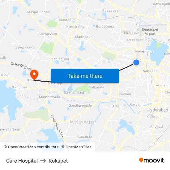 Care Hospital to Kokapet map