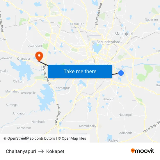Chaitanyapuri to Kokapet map