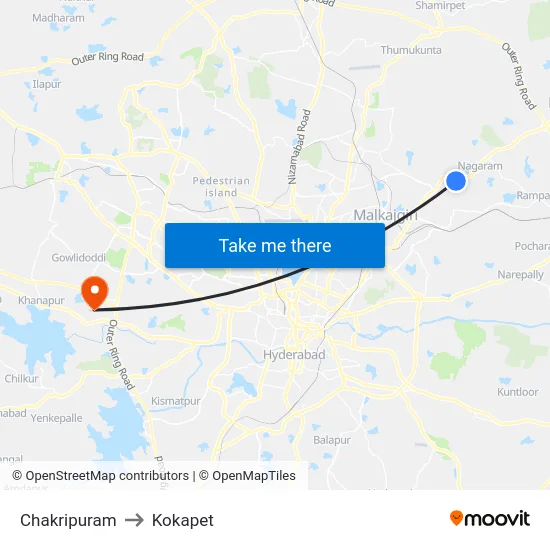 Chakripuram to Kokapet map