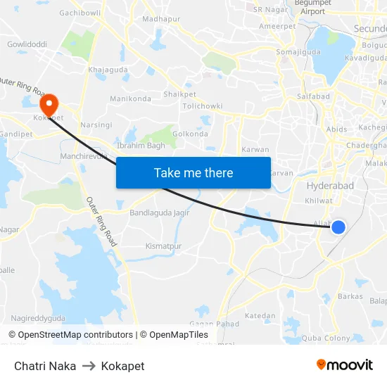 Chatri Naka to Kokapet map