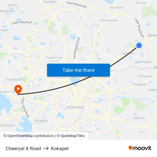 Cheeryal X Road to Kokapet map