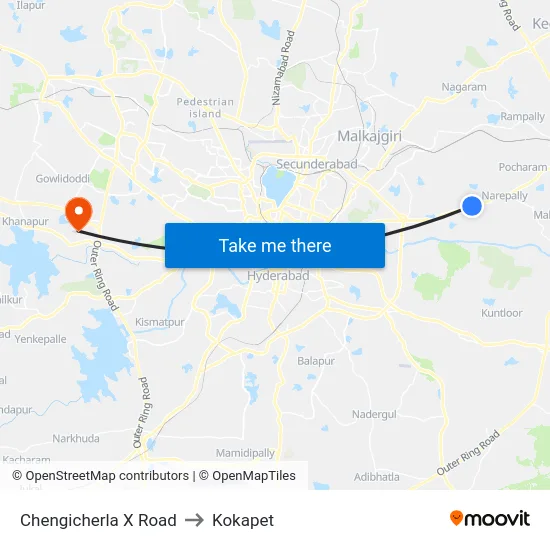 Chengicherla X Road to Kokapet map