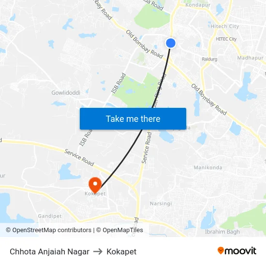 Chhota Anjaiah Nagar to Kokapet map