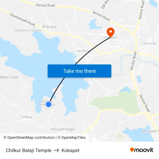 Chilkur Balaji Temple to Kokapet map