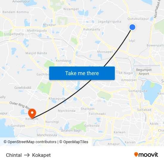 Chintal to Kokapet map