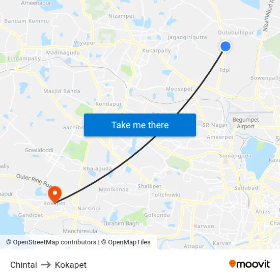 Chintal to Kokapet map
