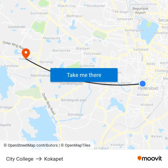 City College to Kokapet map