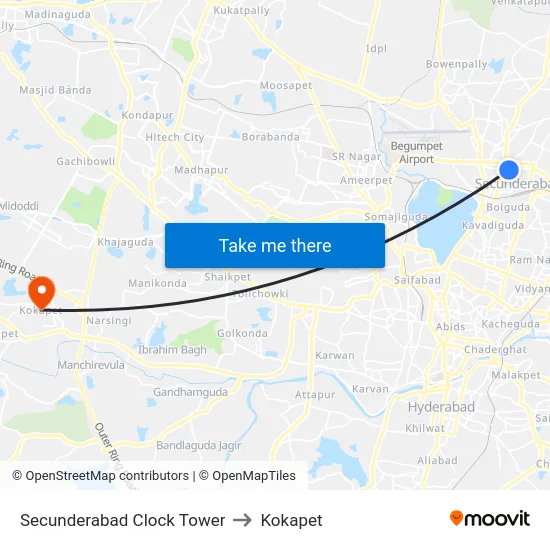 Secunderabad Clock Tower to Kokapet map