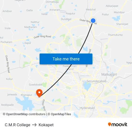 C.M.R College to Kokapet map
