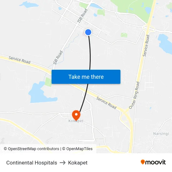 Continental Hospitals to Kokapet map