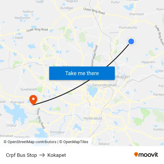 Crpf Bus Stop to Kokapet map