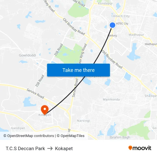 T.C.S Deccan Park to Kokapet map