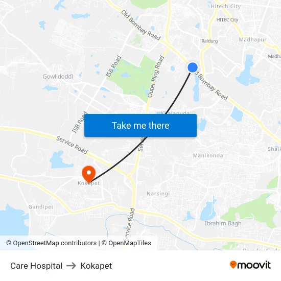 Care Hospital to Kokapet map