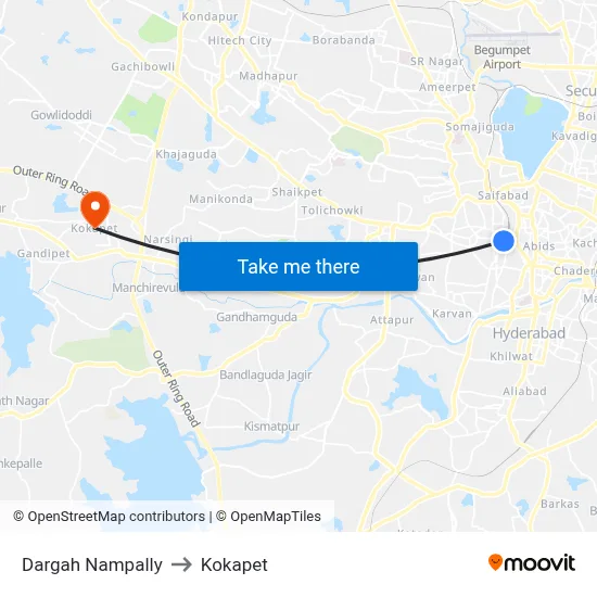Dargah Nampally to Kokapet map