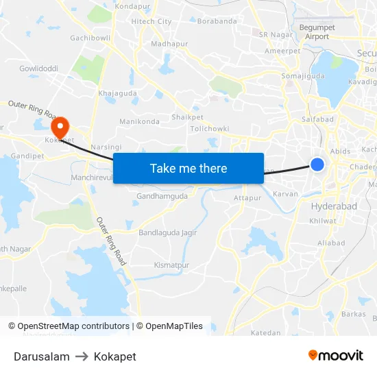 Darusalam to Kokapet map