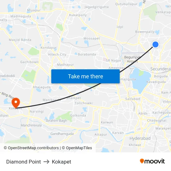 Diamond Point to Kokapet map
