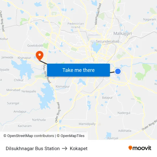 Dilsukhnagar Bus Station to Kokapet map