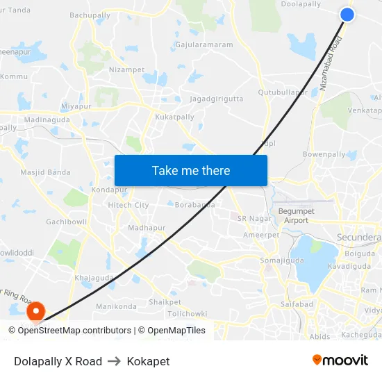 Dolapally X Road to Kokapet map