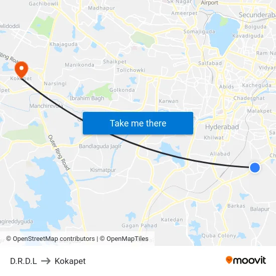 D.R.D.L to Kokapet map