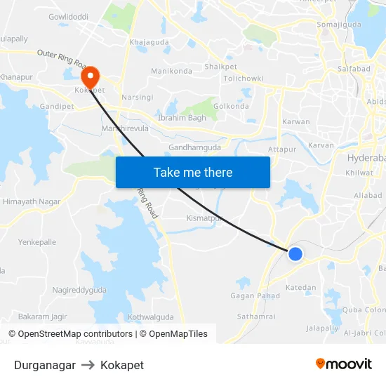 Durganagar to Kokapet map