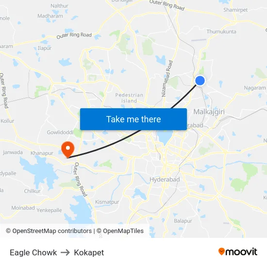 Eagle Chowk to Kokapet map