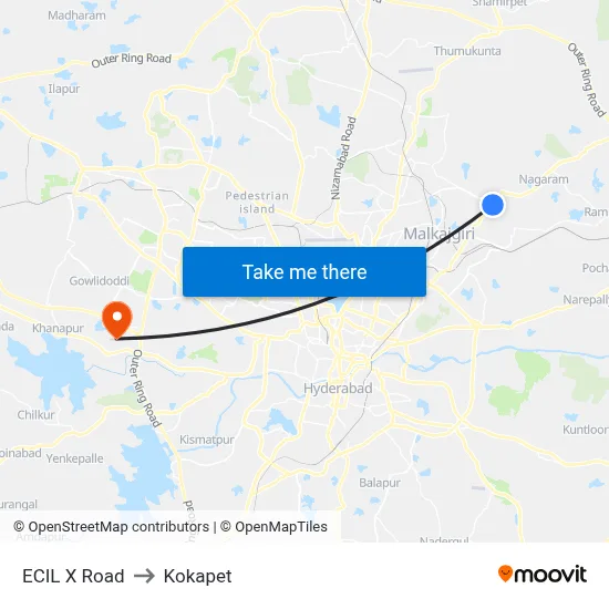 ECIL X Road to Kokapet map