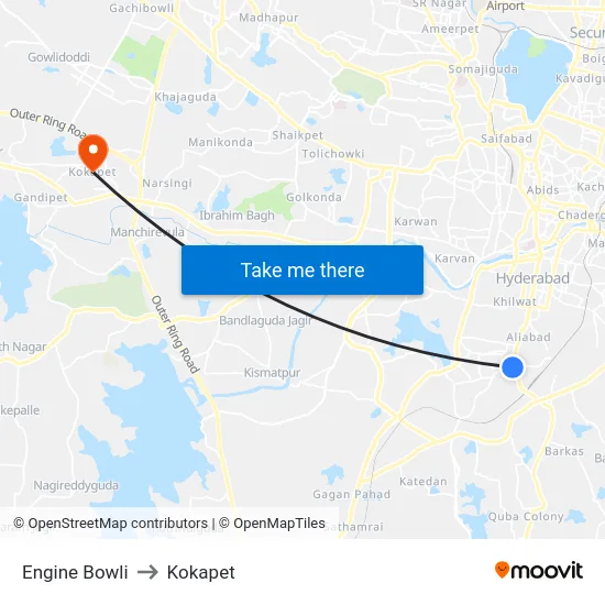 Engine Bowli to Kokapet map