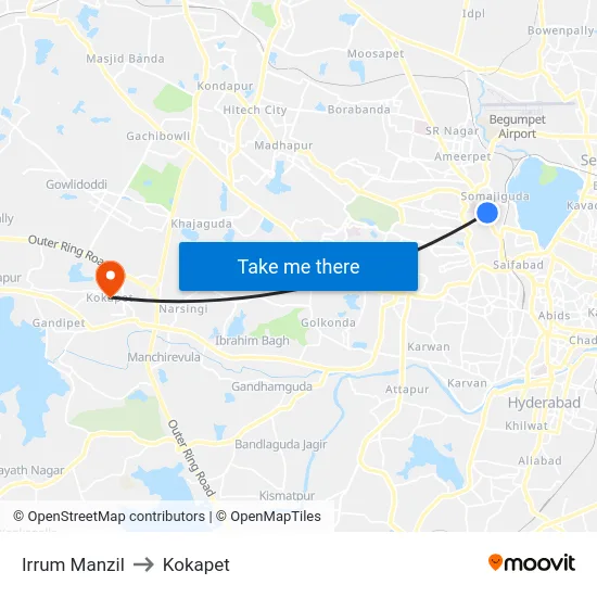 Irrum Manzil to Kokapet map