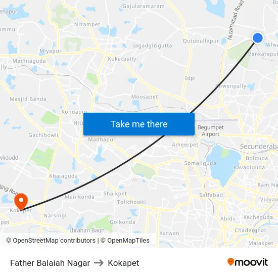 Father Balaiah Nagar to Kokapet map
