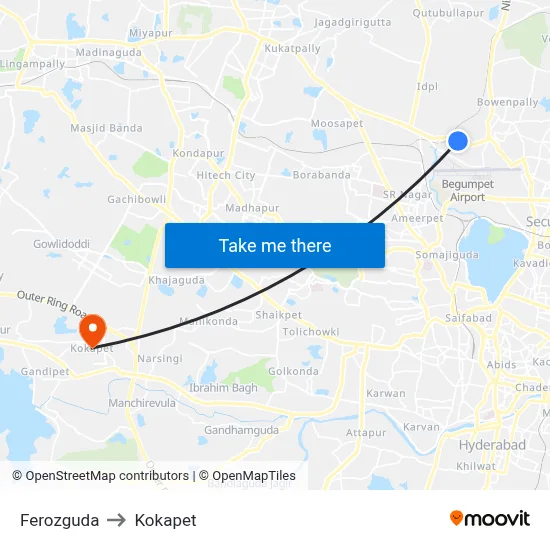 Ferozguda to Kokapet map