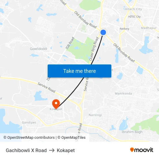 Gachibowli X Road to Kokapet map