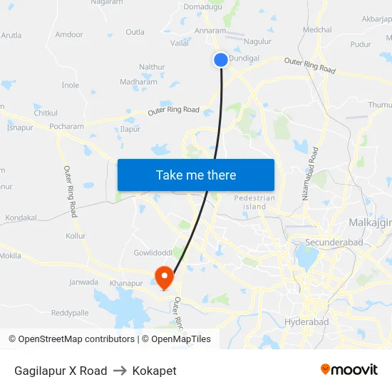 Gagilapur X Road to Kokapet map