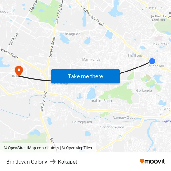 Brindavan Colony to Kokapet map
