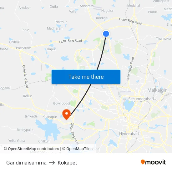 Gandimaisamma to Kokapet map