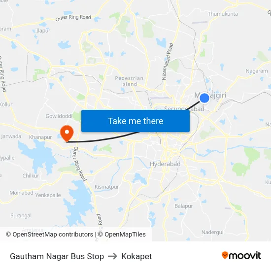 Gautham Nagar Bus Stop to Kokapet map