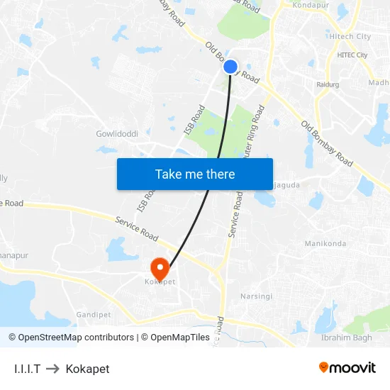 I.I.I.T to Kokapet map