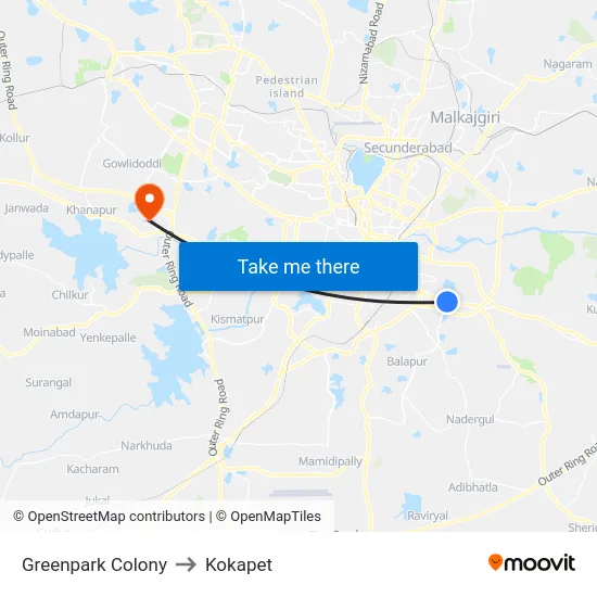 Greenpark Colony to Kokapet map